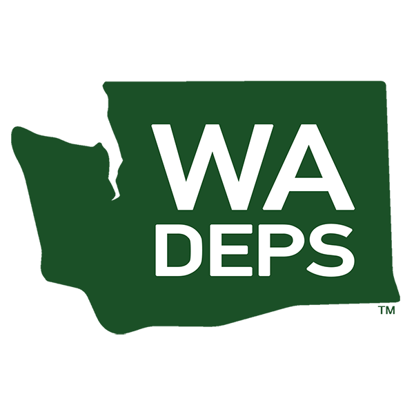 The simple version of the WADEPS logo: a solid green outline of Washington state with the letters W-A-D-E-P-S in white inside.
