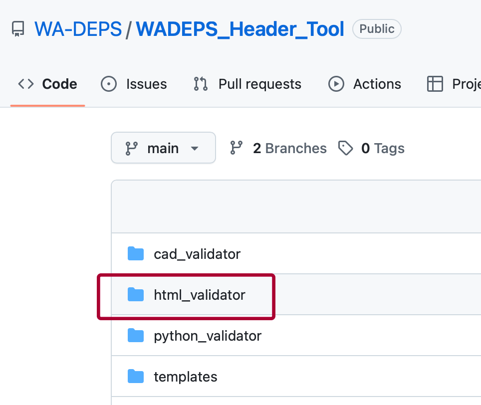 Select the HTML validator folder in the repository