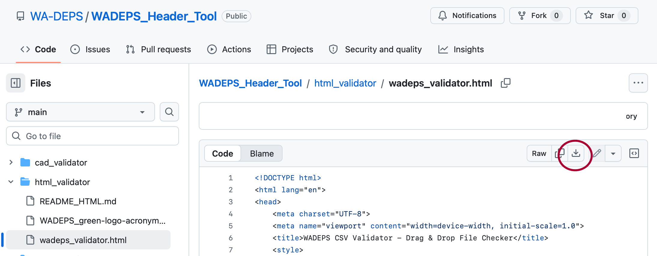 Step showing the option to download the validator file
